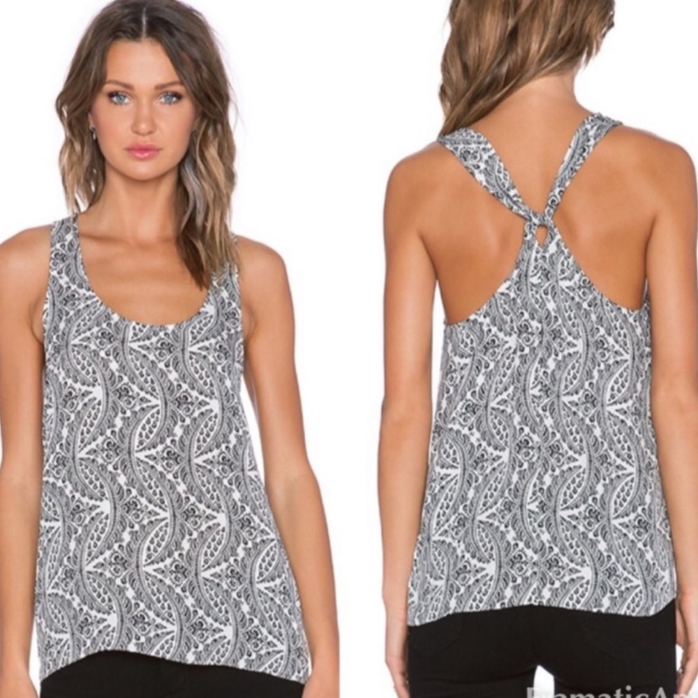 Theory Silk Black White Paisley Twist Back Tank Sleeveless-XS